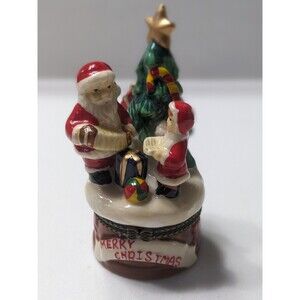 Santa & Child Christmas Tree Trinket Box Hand Painted Porcelain